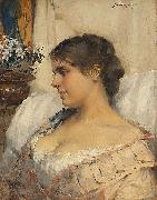 Albert Edelfelt Ung kvinna i sin budoir France oil painting artist